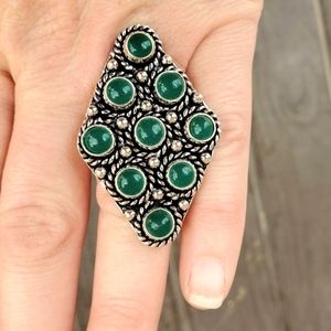 New Huge Green Onyx Silver Adjustable Ring.